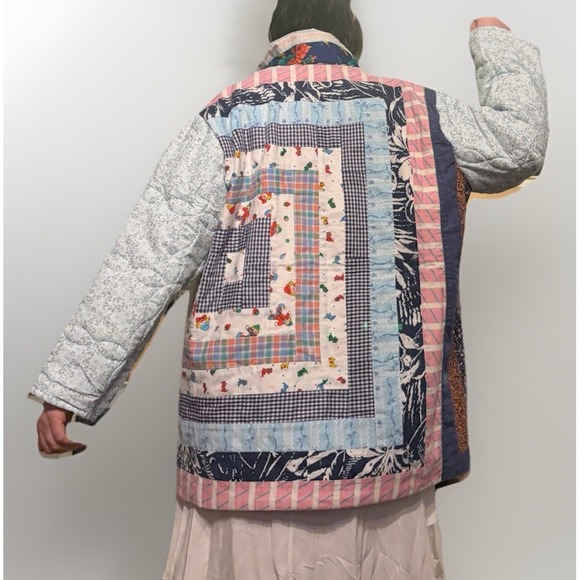 Handmade Jackets & Blazers - Handmade Vintage Cat Quilt Upcycled Oversized L/XXL Snap Cottagecore Jacket OOAK